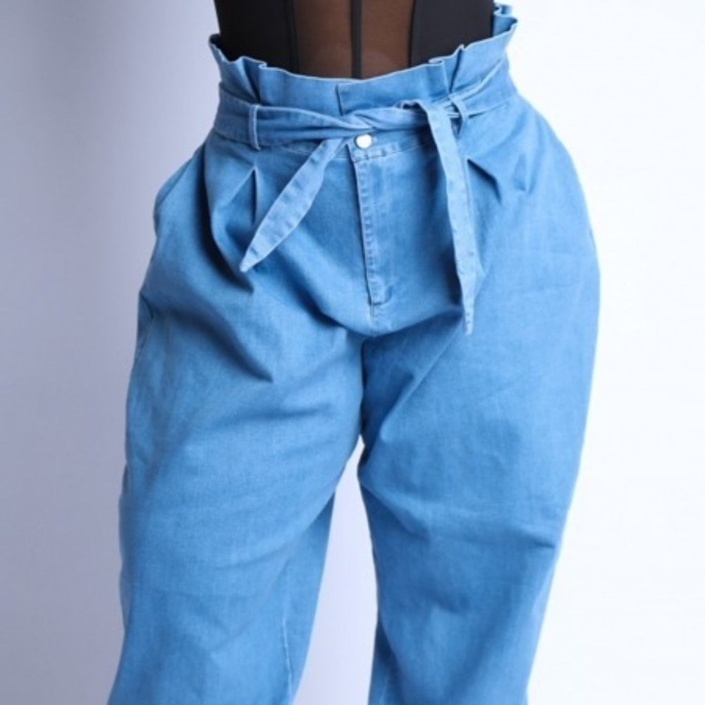Paper Bag style Jeans Plus Size-Blue